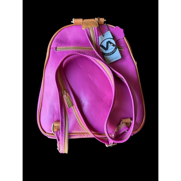 Valentina Italy Leather Magenta Backpack Purse Gold Hardware Adjustable Straps - Picture 3 of 6